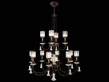 Fine Art Handcrafted Lighting Eaton Place 12-Light Bronze Clear Crystal Candelabra Drum Tiered Chandelier