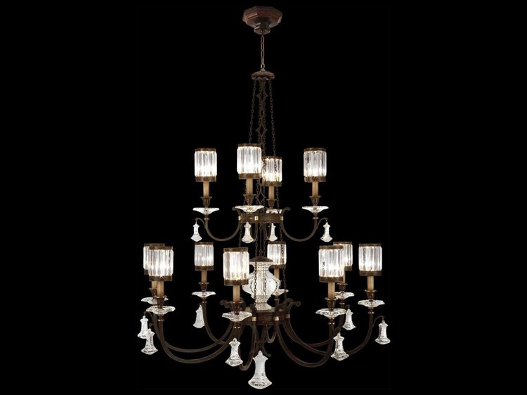 Fine Art Handcrafted Lighting Eaton Place 12-Light Bronze Clear Crystal Candelabra Drum Tiered Chandelier
