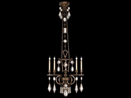 Fine Art Handcrafted Lighting Encased Gems 5-Light Bronze Crystal Candelabra Chandelier