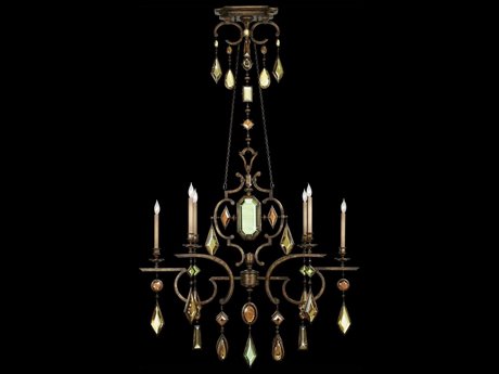 Fine Art Handcrafted Lighting Encased Gems 6-Light Bronze Crystal Candelabra Chandelier
