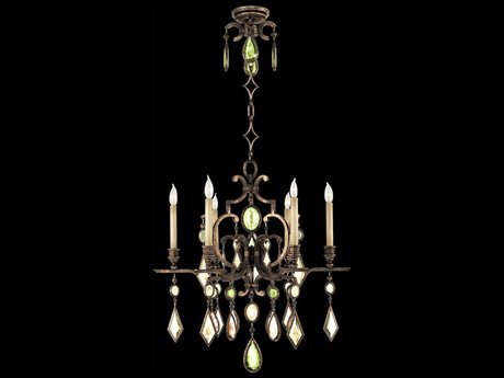Fine Art Handcrafted Lighting Encased Gems 6-Light Bronze Crystal Candelabra Chandelier