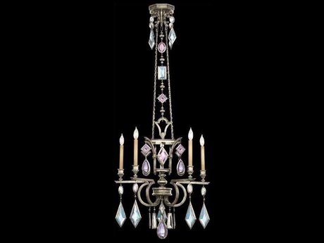 Fine Art Handcrafted Lighting Encased Gems 5-Light Silver Crystal Candelabra Chandelier