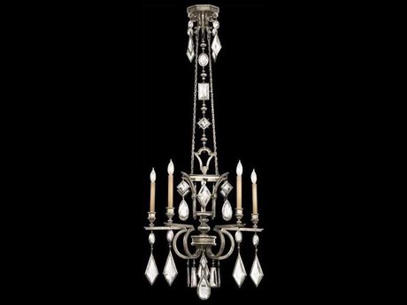 Fine Art Handcrafted Lighting Encased Gems 5-Light Silver Crystal Candelabra Chandelier
