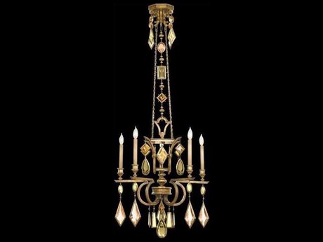 Fine Art Handcrafted Lighting Encased Gems 5-Light Gold Crystal Candelabra Chandelier