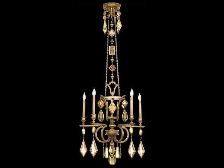 Fine Art Handcrafted Lighting Encased Gems 5-Light Gold Crystal Candelabra Chandelier
