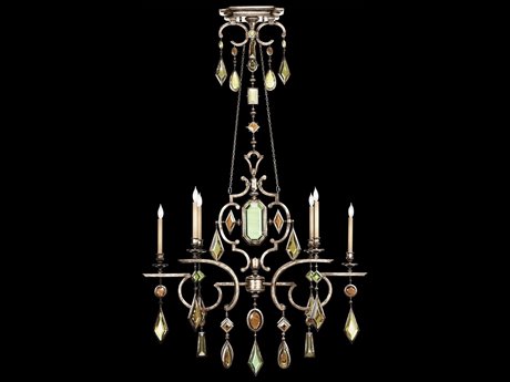 Fine Art Handcrafted Lighting Encased Gems 6-Light Silver Crystal Candelabra Chandelier