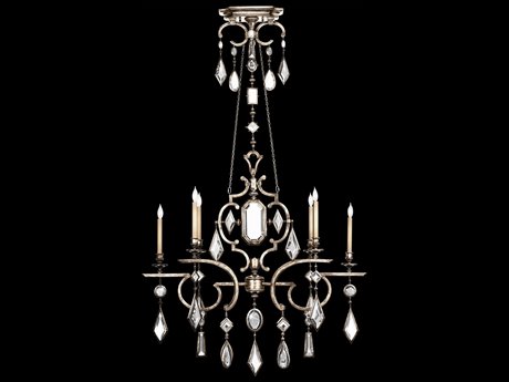 Fine Art Handcrafted Lighting Encased Gems 6-Light Silver Crystal Candelabra Chandelier
