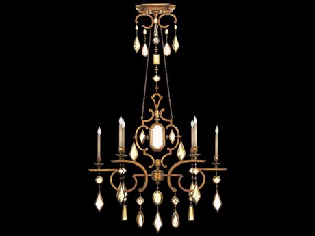 Fine Art Handcrafted Lighting Encased Gems 6-Light Gold Bronze Crystal Candelabra Chandelier