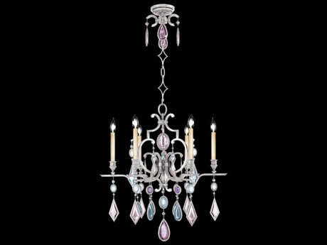 Fine Art Handcrafted Lighting Encased Gems 6-Light Silver Crystal Candelabra Chandelier