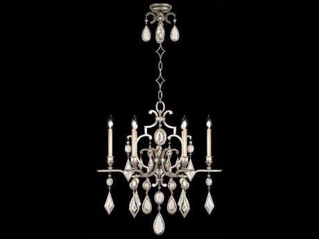 Fine Art Handcrafted Lighting Encased Gems 6-Light Silver Crystal Candelabra Chandelier