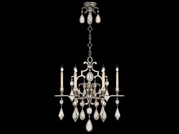 Fine Art Handcrafted Lighting Encased Gems 6-Light Silver Crystal Candelabra Chandelier