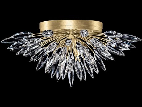 Fine Art Handcrafted Lighting Lily Buds 4-Light Gold Leaf Crystal Flush Mount