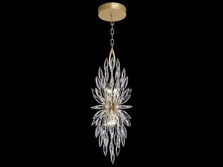 Fine Art Handcrafted Lighting Lily Buds 4-Light Gold Leaf Crystal Pendant