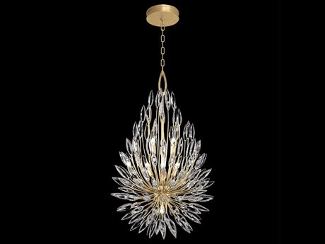Fine Art Handcrafted Lighting Lily Buds 6-Light Gold Leaf Crystal Tiered Pendant