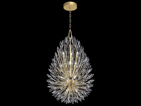 Fine Art Handcrafted Lighting Lily Buds 12-Light Gold Leaf Crystal Tiered Pendant