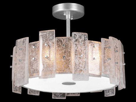 Fine Art Handcrafted Lighting Lunea 3-Light Silver Glass Drum Semi Flush Mount