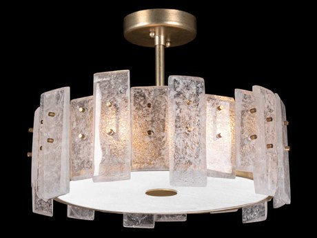 Fine Art Handcrafted Lighting Lunea 3-Light Gold Glass Drum Semi Flush Mount