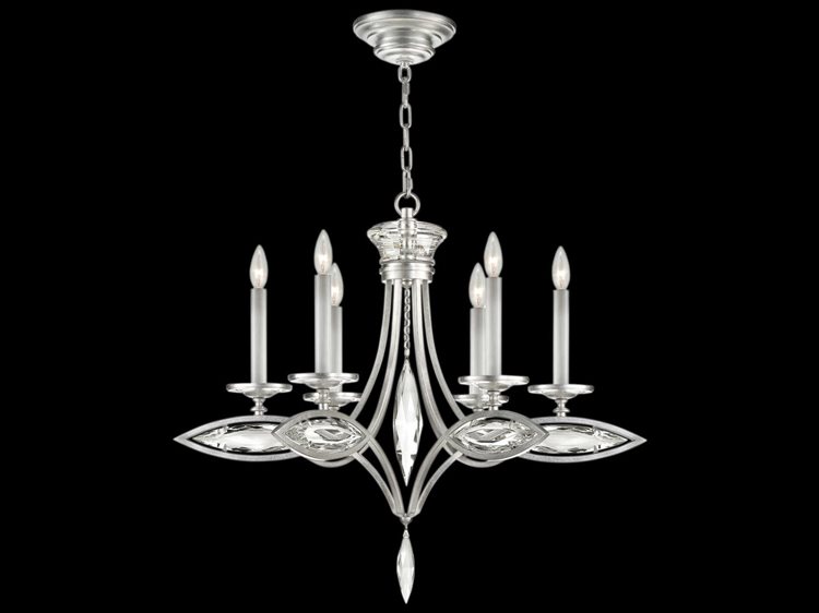 Fine Art Handcrafted Lighting Marquise 6-Light Silver Crystal Candelabra Chandelier