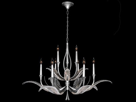 Fine Art Handcrafted Lighting Plume 9-Light Silver Crystal Glass Candelabra Chandelier
