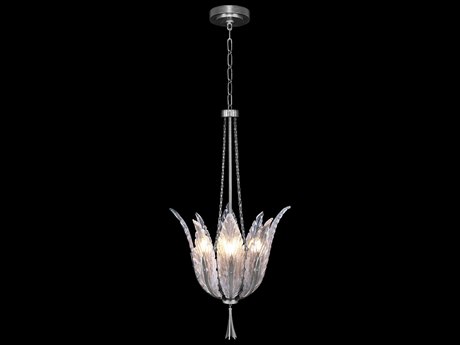 Fine Art Handcrafted Lighting Plume 4-Light Silver Crystal Glass Bowl Pendant