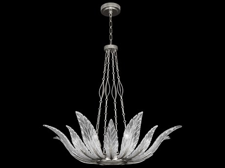 Fine Art Handcrafted Lighting Plume 8-Light Silver Crystal Glass Bowl Pendant