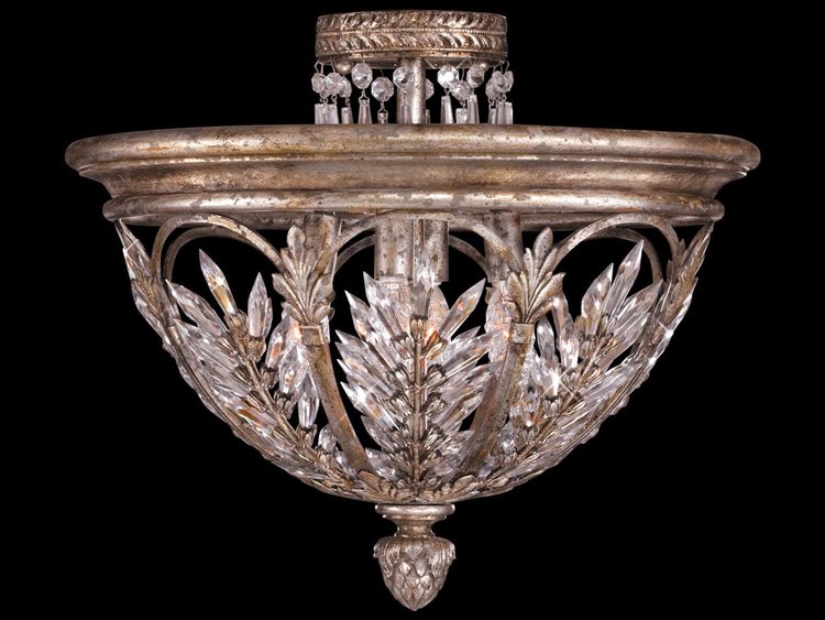 Fine Art Handcrafted Lighting Winter Palace Silver Crystal Bowl Semi Flush Mount