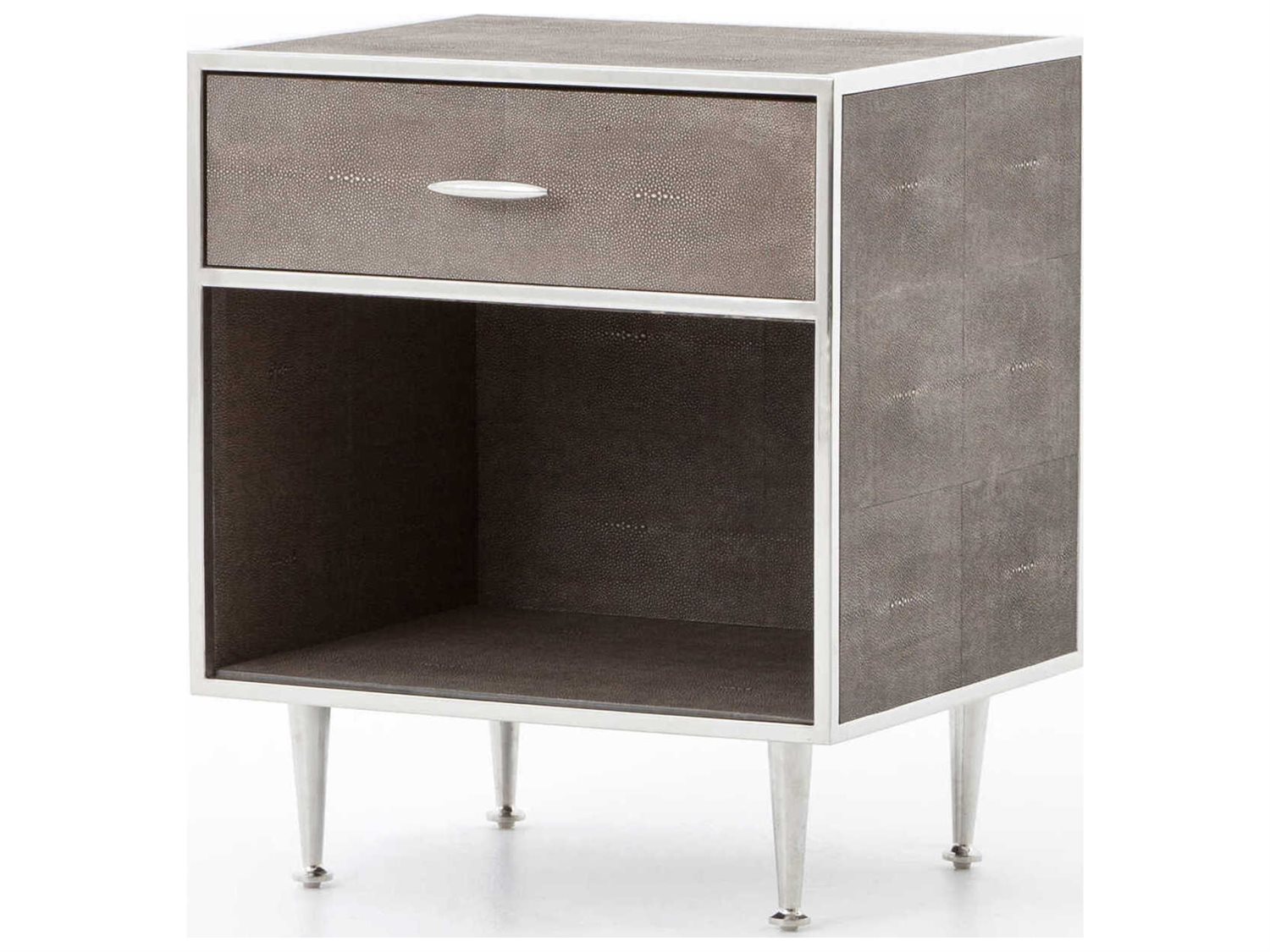 Four Hands Bentley Stainless Steel / Brown Shagreen 1 Drawer Nightstand