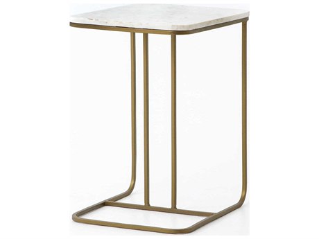 Four Hands Marlow Adalley Rectangular Matte Brass Polished White Marble End Table