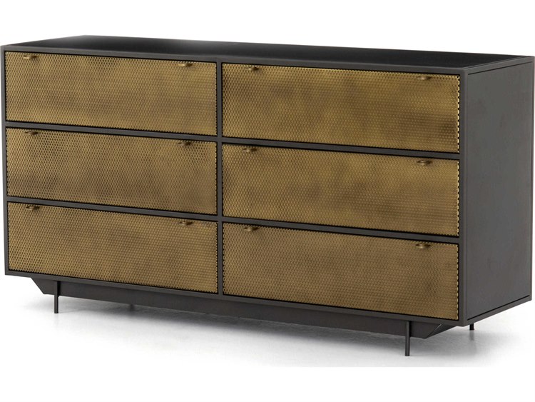 Four Hands Rockwell Perforated Brass Patina Gunmetal 6 Drawers