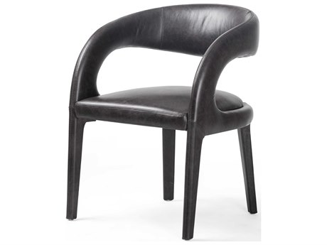 Four Hands Townsend Hawkins Leather Black Upholstered Arm Dining Chair