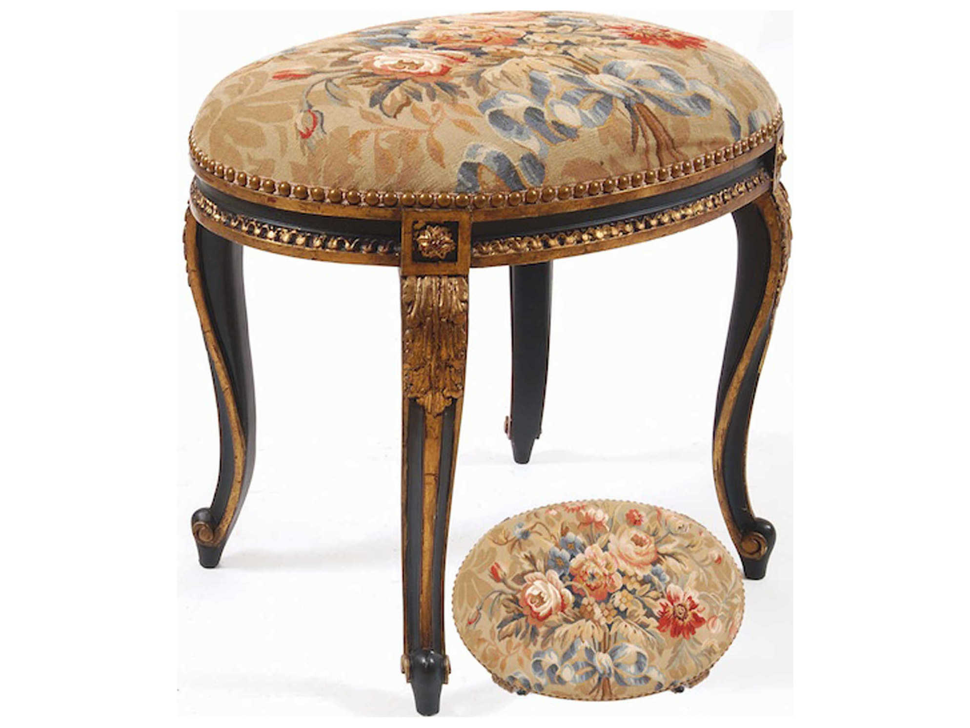 French Market Collection Brown Damask Accent Stool FMCS16BLGAW030B