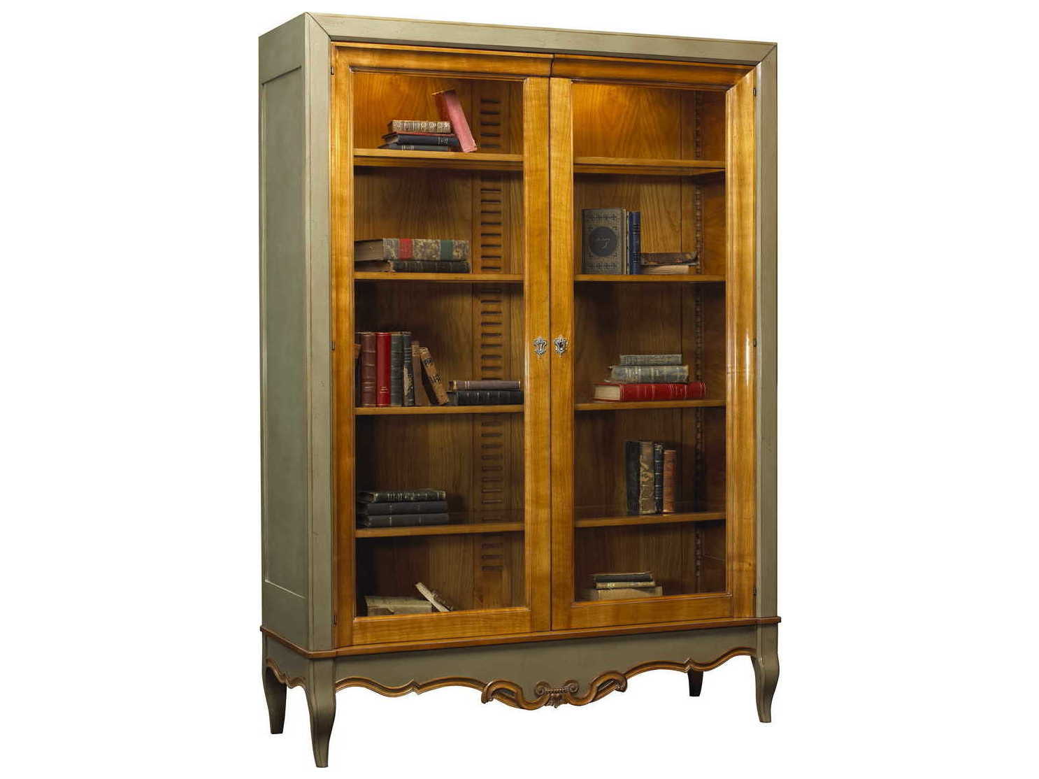 French Heritage Avenue Aged Cherry Baroque Vitrine Bookcase