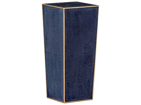 Gabby Cecil Square Navy Blue Faux Shagreen & Antique Gold Trim End Table