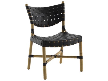 Gabby Morrison Leather Rattan Black Upholstered Side Dining Chair