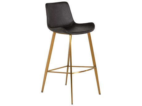 Gabby Hines Gray Leather Stainless Gold Bar Stool