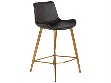 Gabby Hines Gray Leather Stainless Gold Counter Stool