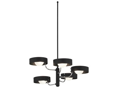 George Kovacs Lift Off 5-Light Sand Coal Polished Nickel Black Glass Globe Chandelier