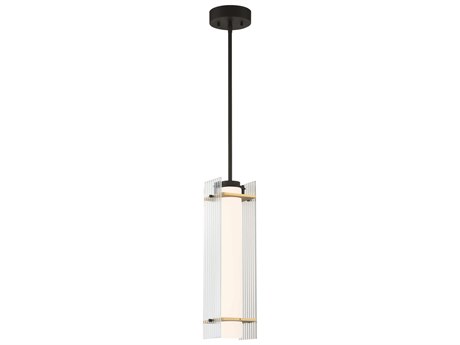 George Kovacs Midnight Gold 1-Light Sand Coal Honey Black Glass LED Cylinder Linear Mini Pendant