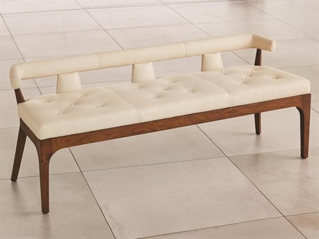 Global Views Natural Walnut Brown Leather Accent Bench