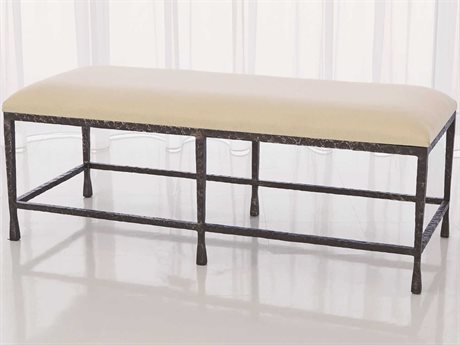 Global Views Natural Iron Brown Upholstered Accent Bench