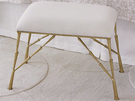 Global Views Antique Brass Gold Upholstered White Accent Stool