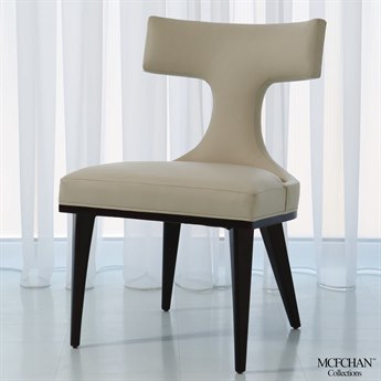 Global Views Anvil Leather Rubberwood Beige Upholstered Side Dining Chair