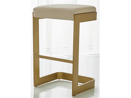 Global Views Leather Antique Brass Bar Stool