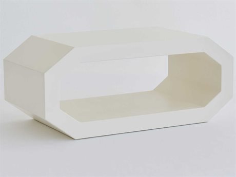 Global Views Rectangular Wood Polyurethane Lacquer Ivory Polished wax Coffee Table