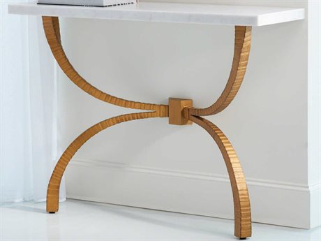 Global Views Rectangular Marble Gold Console Table