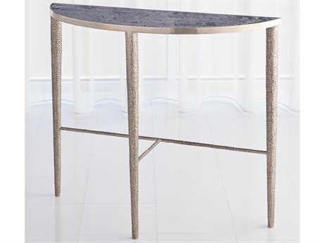 Global Views Demilune Marble Antique Nickel Console Table