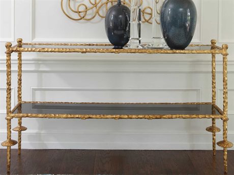 Global Views Rectangular Granite Gold Leaf Console Table