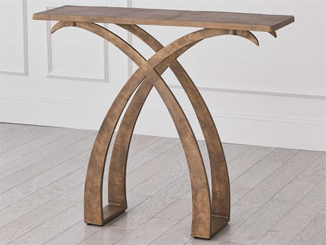 Global Views Rectangular Metal Antique Brass Console Table