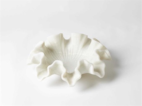 Global Views Marble Ruffle White Small Decorative Bowl