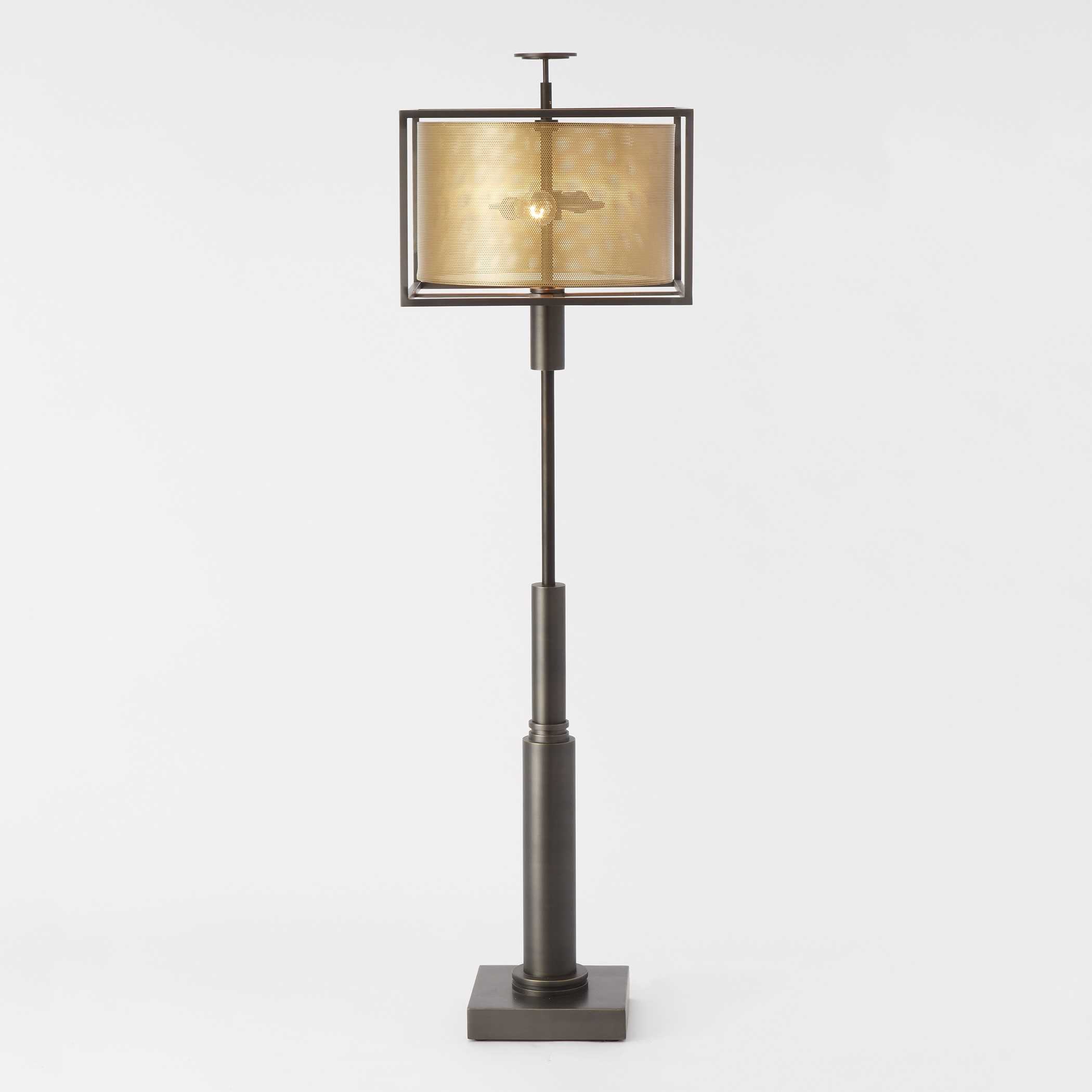 Global Views Double Shade Two Light Brass Cast Iron Floor Lamp